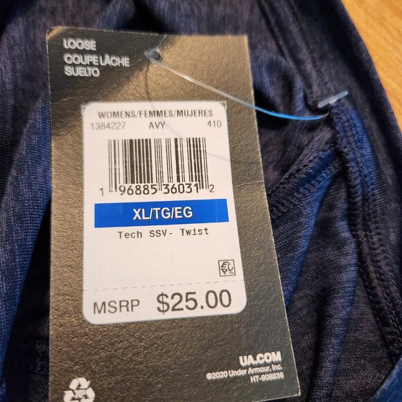 Under Armour NEW Women's V-neck Short Sleeve Blue Black Loose Work Out Shirt- XL - Picture 3 of 7